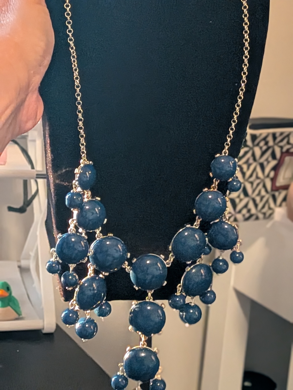 Liz Clairborne Vintage Statement Navy Blue Bubble Bib Necklace - Gold Tone